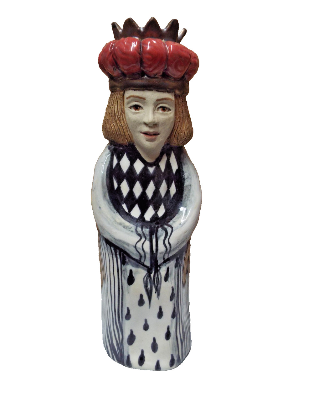 Vintage Pam Stern Ceramic Figure with Crown Hole Openeing, Vase? 8"
